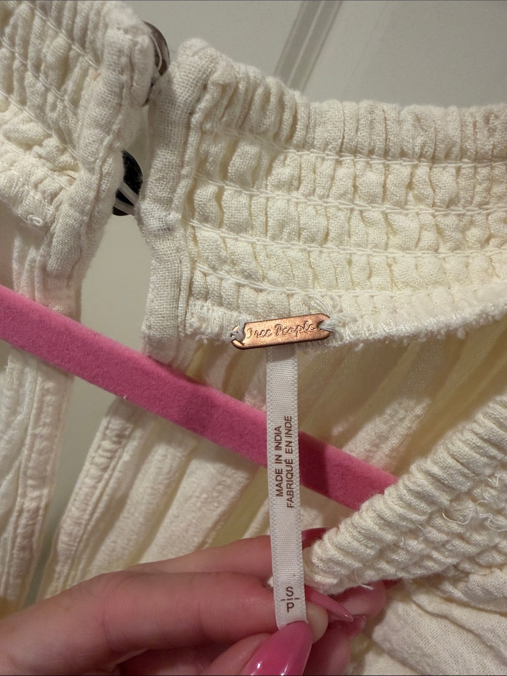 Free People Cream V-Neck Smocked Mini Dress - Picture 3 of 4